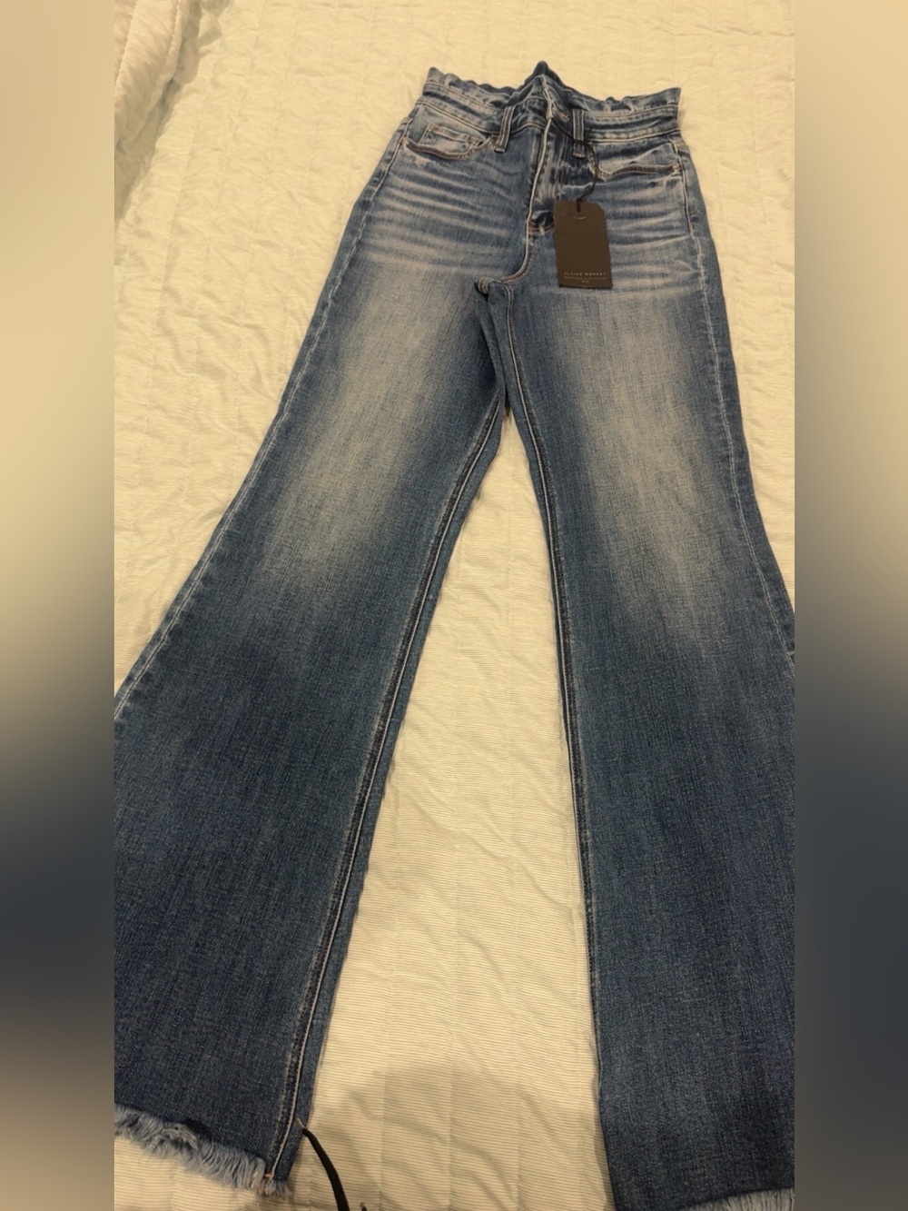 High-Rise Blue Wide Leg Jeans with Frayed Hem